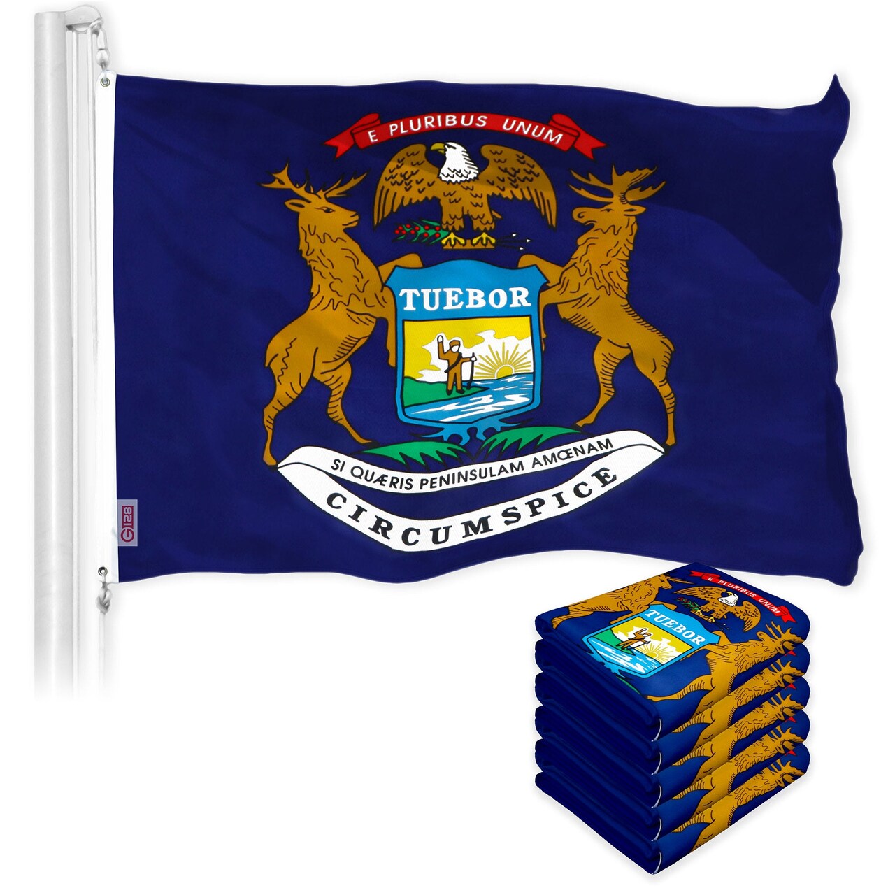 Michigan MI State Flag 3x5 Ft 5-Pack 150D Printed Polyester By G128